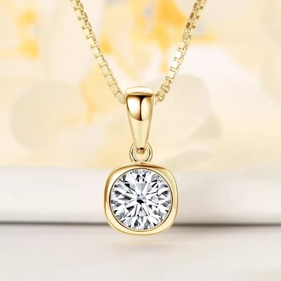 3Ct Round Cut Diamond Bezel Necklace 14K Yellow Gold Finish VVS1/D/Excellent