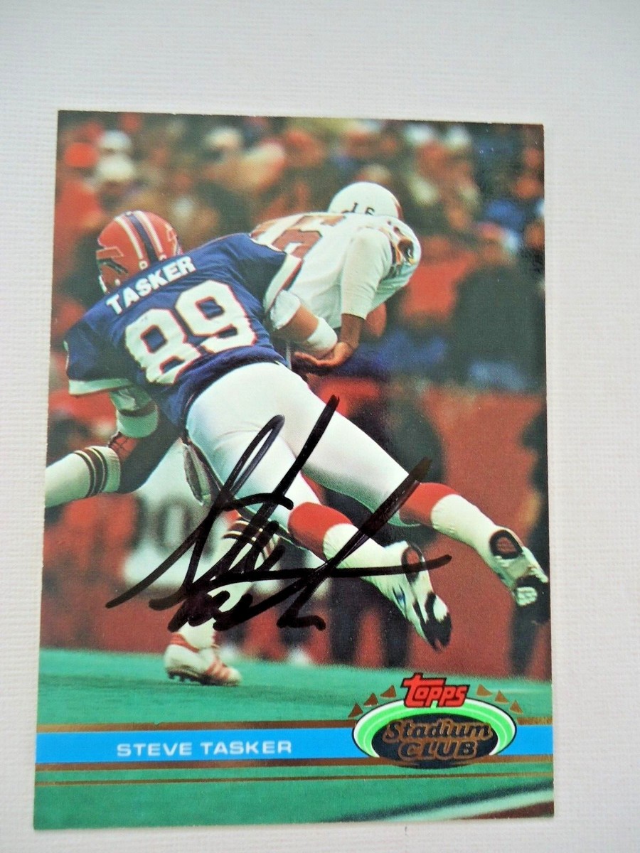 Steve Tasker 1991 Topps Stadium Autographed Football card #247 Buffalo  Bills