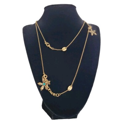 Lucky Brand Lucky You Lucky Me 2 Piece Necklace Set Encrusted Antiqued Gold Tone