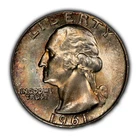 1961 25c Silver Washington Quarter - Watercolor Toning - BU - SKU-Z5044