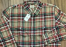 Marine Layer 100% Organic Cotton Flannel Men Size L Long Sleeve Tan Multi Plaid