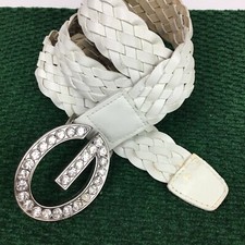 Vtg Y2K 1990  s Guess Rhinestone G Belt Braided White Vegan Leather M Any Size