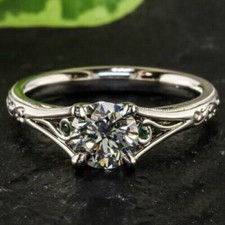 1.40Ct White Round Cut Simulated Diamond Art Deco Wedding 925 Silver Ring