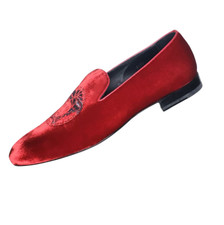 Versace Red Velvet Loafers w/Platinum Medusa Embroidery 42.5 - 9.5