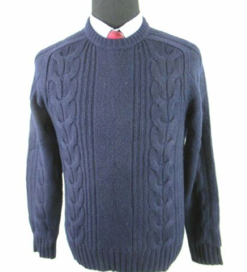 228 Мужской свитер темно-синего цвета с круглым вырезом из кашемировой шерсти Cable Knit XL 16090₽