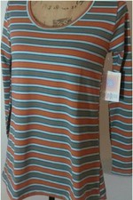 Lularoe Lynnae XS aqua/blue/burgundy/gold stripe. NWT. Fantastic Made in USA