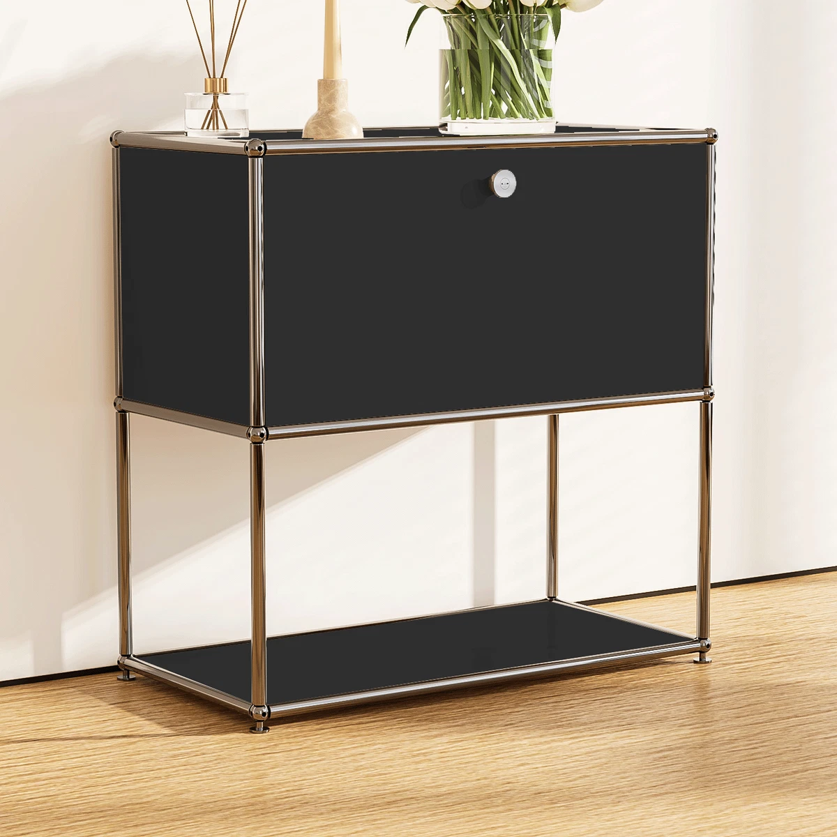 Modern Storage Cabinet Sideboard Credenza Metal Shelf Living Room Furniture
