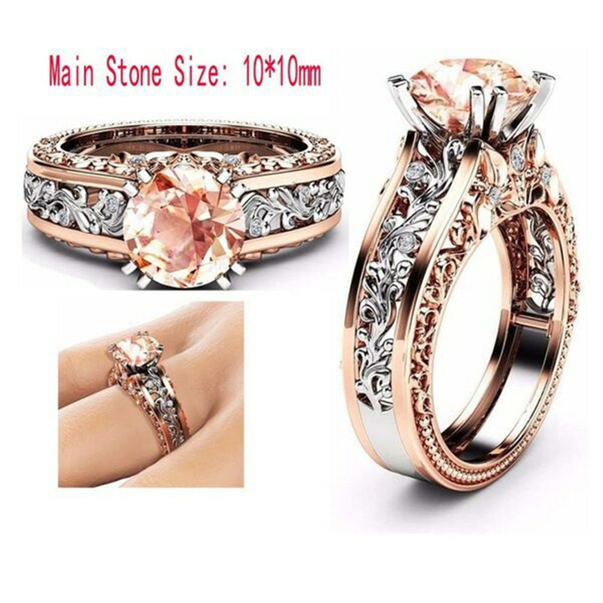Women 18K Rose Gold Filled Crystal Flower Rings Men Rings