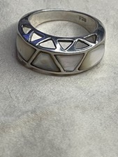 Sterling Silver Ring, Mother of Pearl Inlay, size 8, vtg, one owner