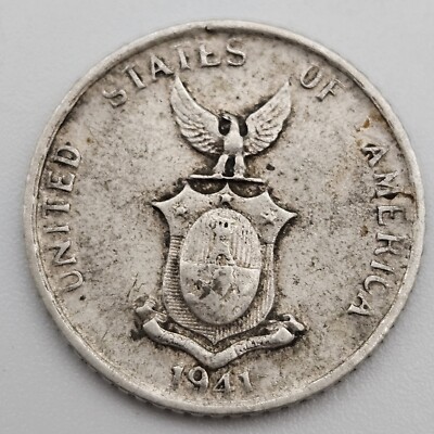 1941-M 10 XF Centavos Philippines US Manila Mint  Silver Coin Ten USA