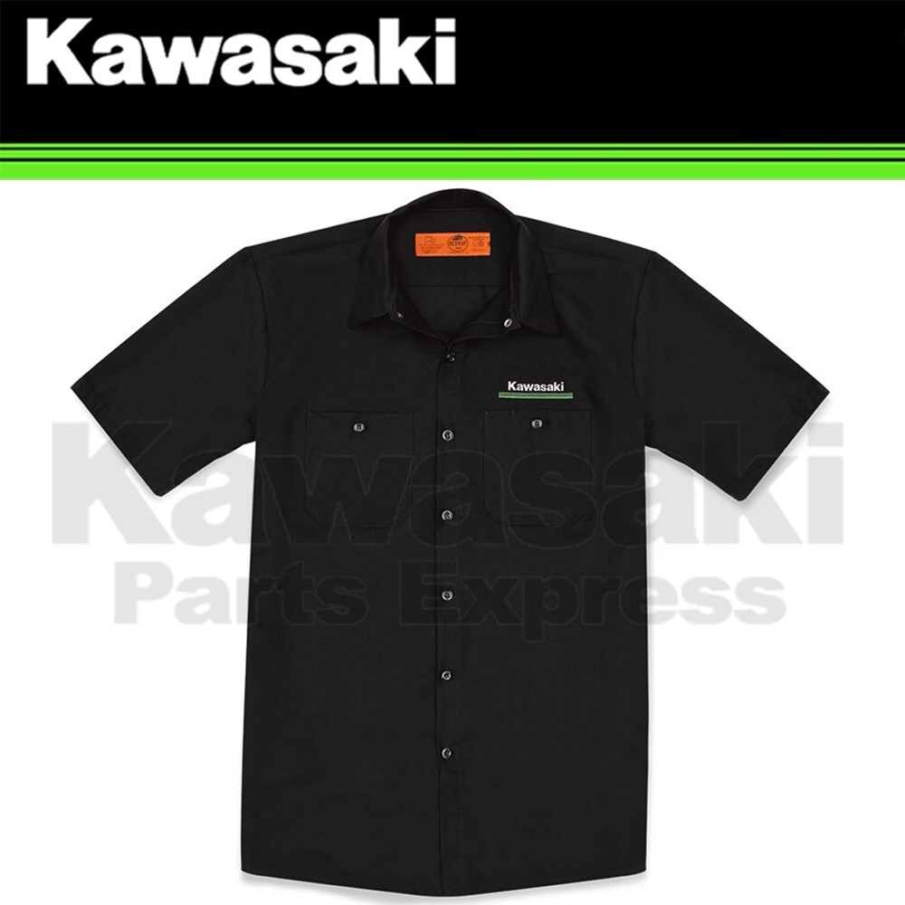 KAWASAKI スタッフシャツ ☆海外仕様・非売品☆ NEW OEM KAWASAKI SMALL 3 GREEN LINES WORK SHIRT BLACK K008-2688