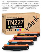 4 Pack TN227 Toner Cartridge TN 227 Replacement for Brother TN223 (BK/C/M/Y)