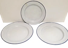 Ker Enamelware (2) 8 5/8" Dinner (1) 7" Plates Made in Sweden White/Blue  Trim
