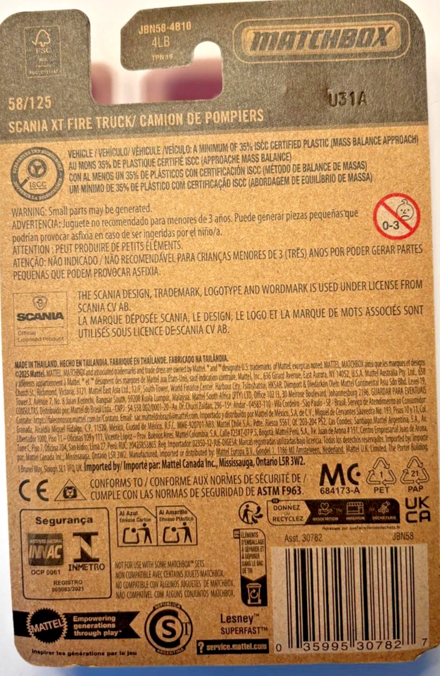 Matchbox Scania XT Fire Truck / Camion DE Pompiers  - 1:64 Die-cast  58/125 - Image 2 of 2