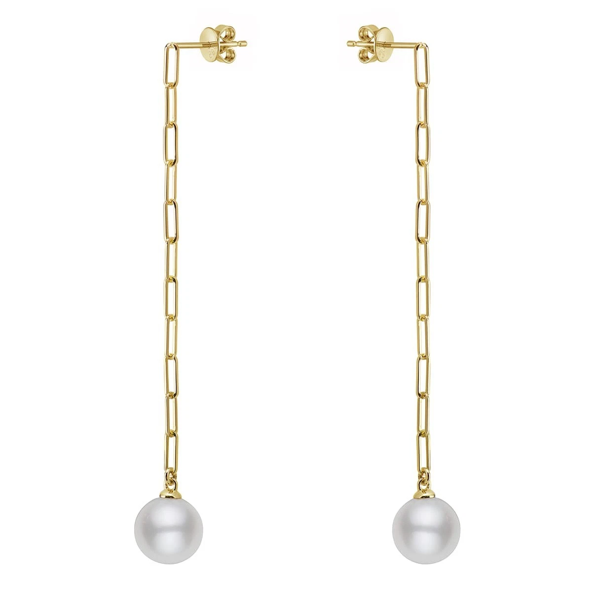 Solid 14K Yellow Gold Freshwater Cultured Pearl Earrings 9-10mm Women's