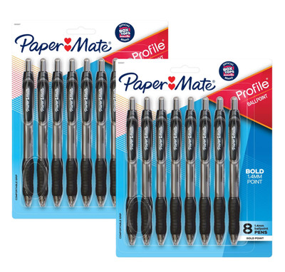 Paper Mate Profile Ballpoint Pens 1.4mm Bold Black Ink Pack of 16