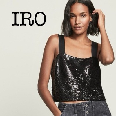 New IRO Black Sequin Women's Crop Top Size 34 XS