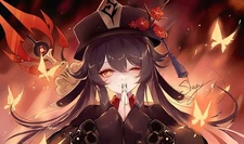 Anime hu tao flower symbol eyes hands together Playmat Gaming Mat Desk 1386