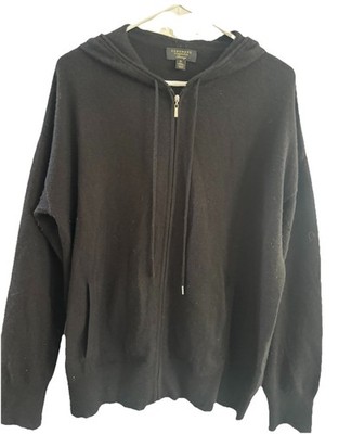 Charter Club Black  Zip-Up Cardigan Sweater 100% Cashmere Hoodie Sz XL EUC
