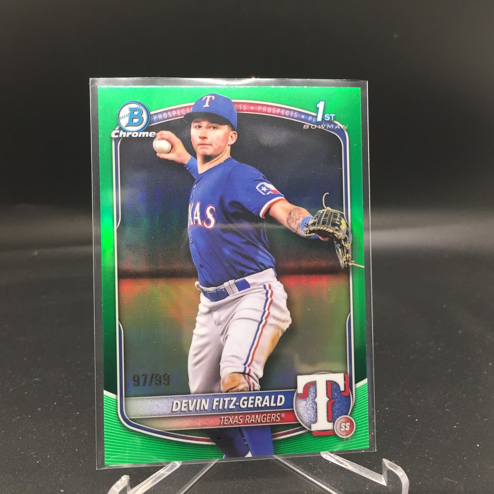 Devin Fitz-Gerald 2025 Bowman Chrome Prospects Green BCP-158 #/99 Texas Rangers
