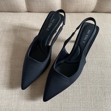 Black Mid Sling Back Kitten Heel Pointy Toe Carolyne Paola Pumps Heel 37 7.5