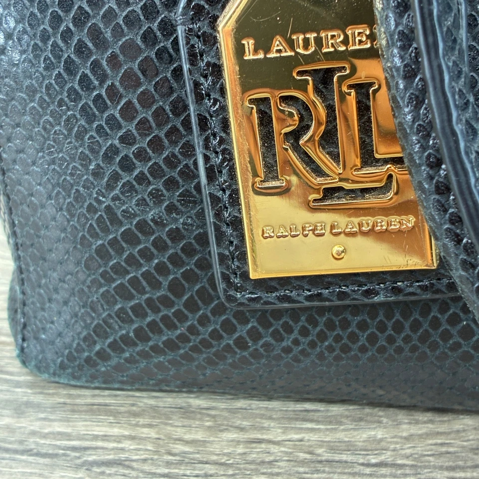 Lauren Ralph Lauren Satchel Crossbody Black Snakeskin Embossed Leather Handbag - Image 3 of 4