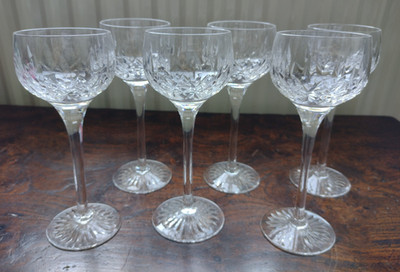 6 Stuart Kristall Glencoe Wein Hock Glas Kelch Gläser 7,5'' hoch signiert