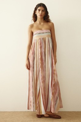 H&M WOMEN Long Strapless Bandeau Maxi Dress Multicolor Striped 1321027001