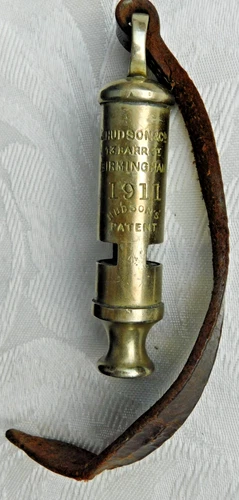 RARE BEFORE WW1 HUDSON 1911 DATE BARR STREET BROAD ARROW TRENCH MILITARY WHISTLE
