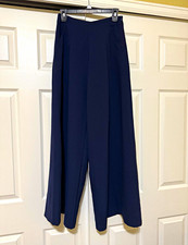Jealous Tomato Women  s Blue Solid Polyester Spandex Wide-Leg Flat Front Pants S