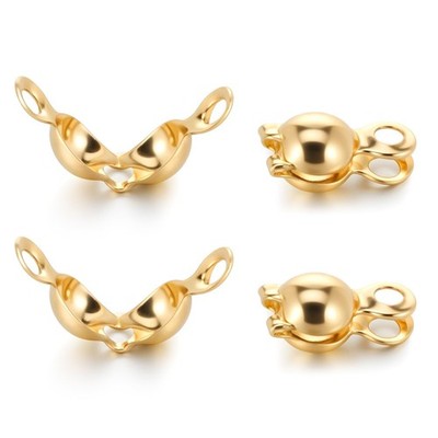 200PCS 18K Gold Plated Clamshells Crimp Bead Tips Knot Covers Bead Caps for Jewe