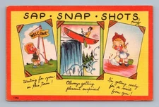 Sap Snap Shots humor boy girl canoe waterfall illustration 1940s