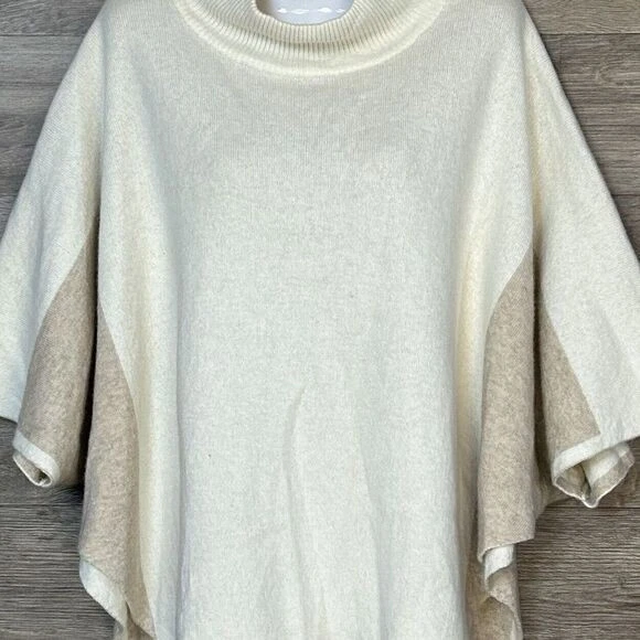 Note di Anita Wool Cashmere Blend Beige Sweater Poncho One Size Italy Made Women