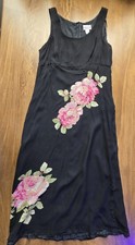 VTG 100 Silk Slip Dress Sz 10 Floral Sequin 90s Whimsigoth Fairycore