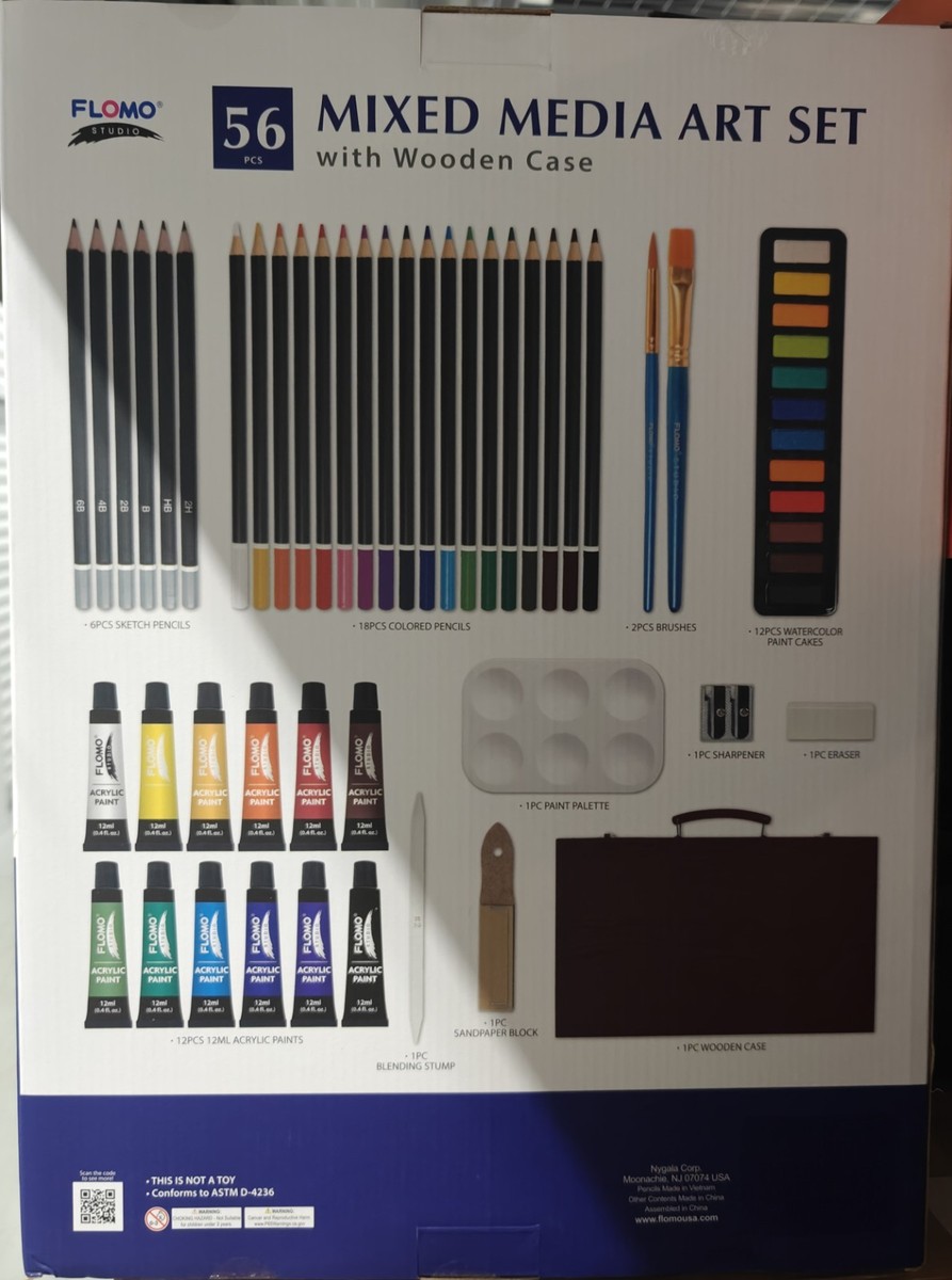 Flomo 56 Pcs Mixed Media Art Set With Wooden Case | eBay