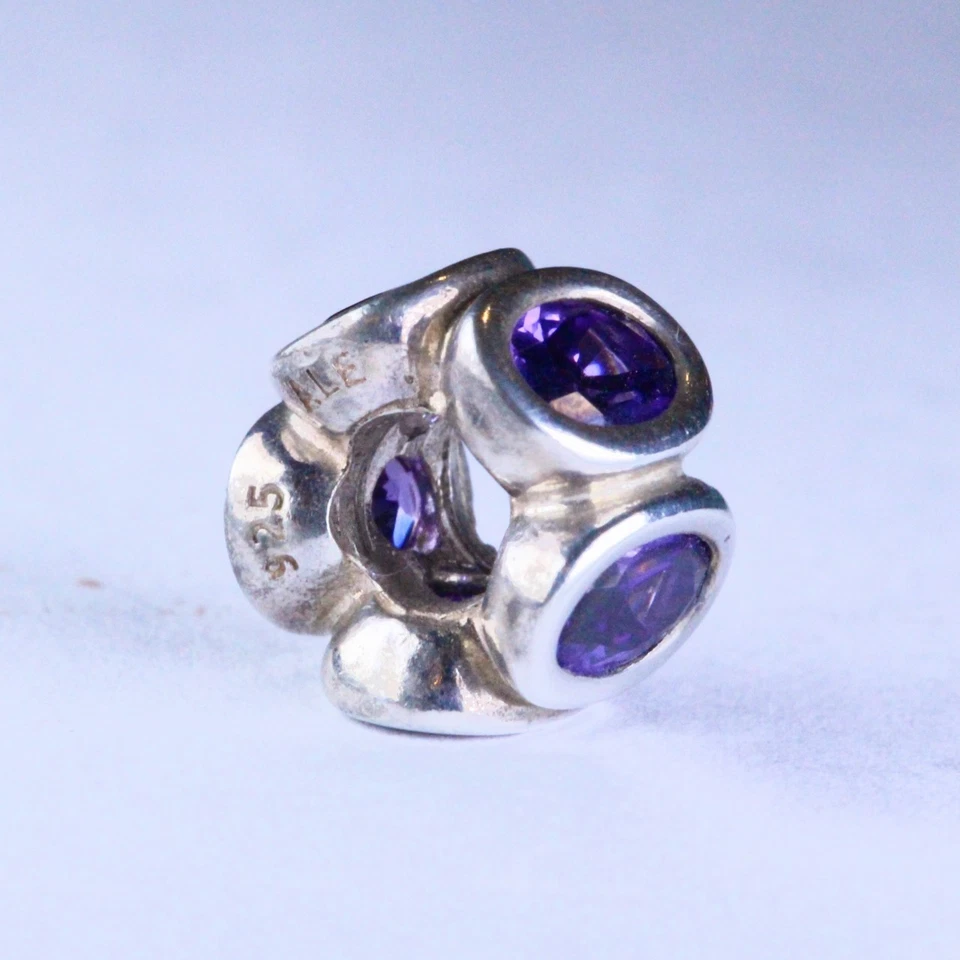 Genuine Pandora Sterling Silver Purple Oval Lights CZ Charm 790311ACZ - Image 2 of 2
