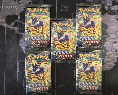 Crown Zenith Booster Pack Sword & Shield Pokemon Card TCG Sealed Lot of 5 + GIFT