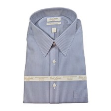 Roundtree Yorke Gold Label Men's Shirt Size 18 35 Blue Striped Fitted Poplin 63