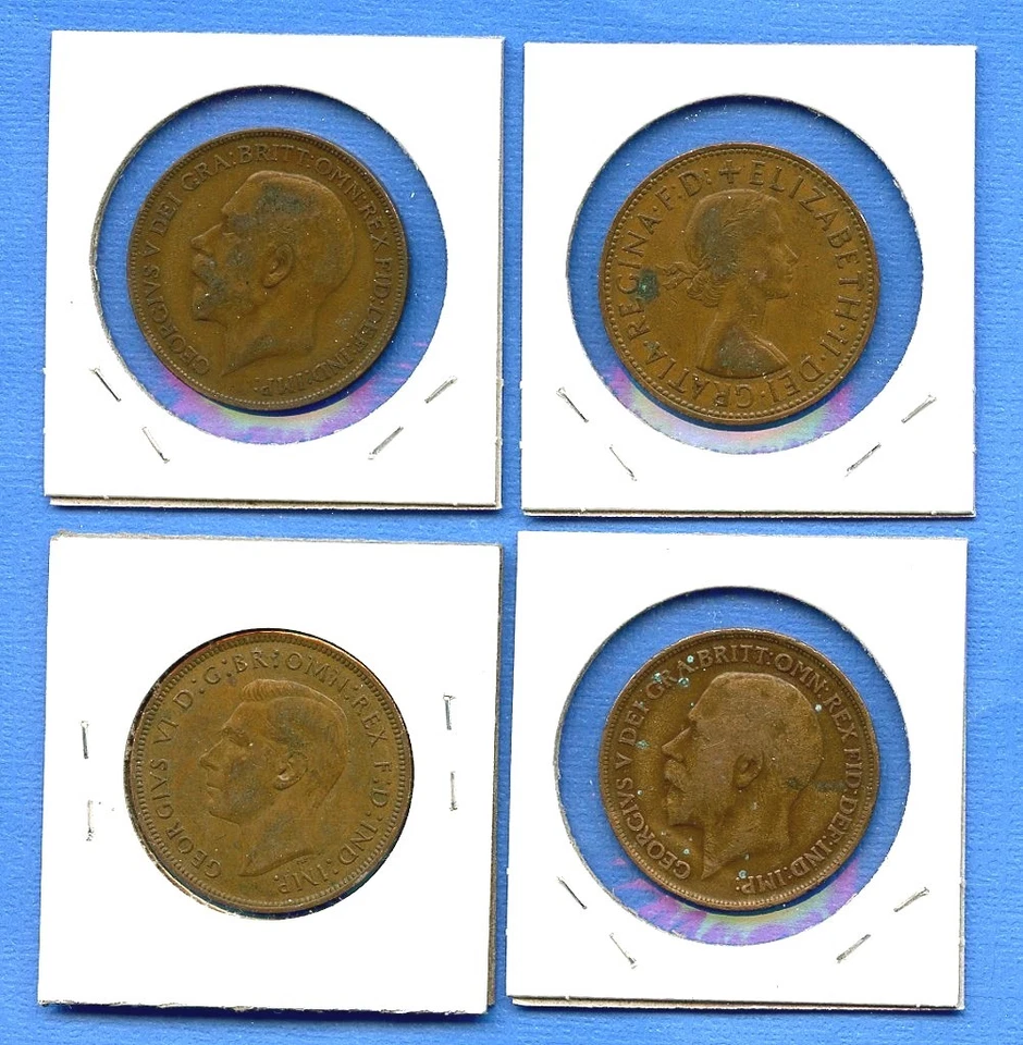Lote de 4 centavos ingleses 1916, 1922, 1940, 1961 Gran Bretaña #53 Inglaterra Reino Unido Foto 2 de 3