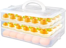 3 Layer Deviled Egg Trays Containers with Lid,Plastic Refrigerator Egg Carrier w