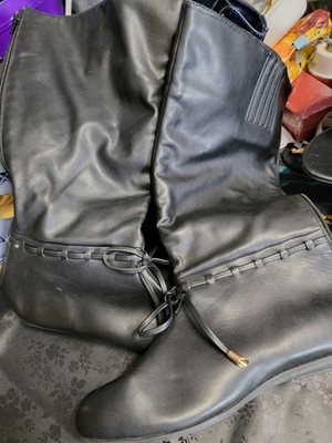 Boots, Black Kneehigh, Faux Leather, Zip-up, Comfortview, Womens Sz 9
