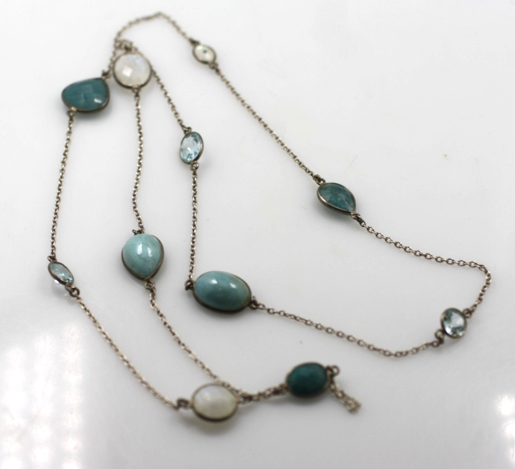 Sterling Silver Multi stone Larimar moonstone end… - image 1