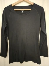 Seg'ments Black 100% Merino Wool Long Sleeve Top Base Layer Tee Women Size M