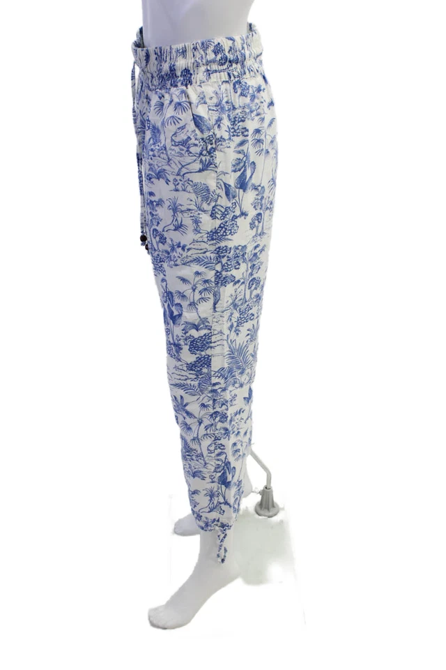 Pantalones al tobillo para mujer Nicole Miller de lino estampado tropical reunidos azules talla S Foto 2 de 4