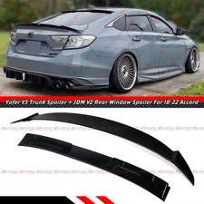 For 2018-2022 Accord Gloss Black Yofer V3 Trunk Spoiler + Rear Window Roof Visor