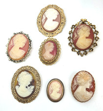 Beautiful Lot of 7 Vintage Larger Resin Cameo Brooches/Pins