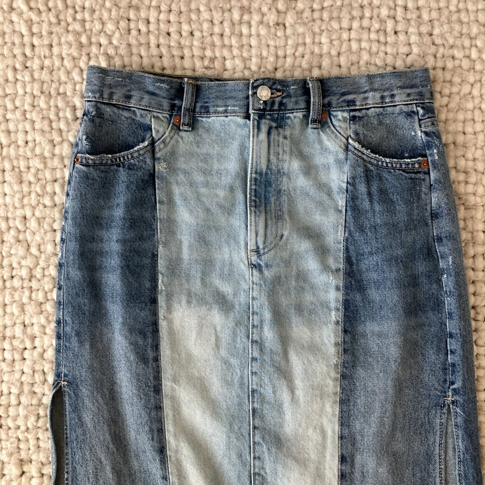 Maxi Falda Vaquera Zara Azul Mediana Jean Retazos Abertura Y2K Western Festival Foto 3 de 4