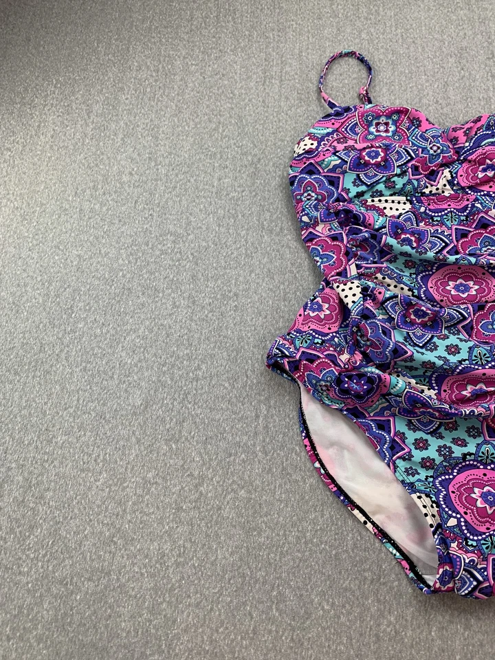 Traje de baño Love Your Assets para mujer grande rosa azul floral traje de baño de una pieza Foto 3 de 4