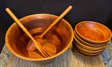 Mid Century Modern Heavy Wood 9 Piece Dish Serving Bowl Set
