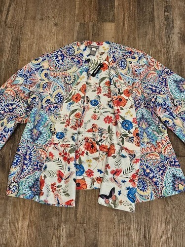 Kate & Mallory Reversible Jacket Women 1X Floral Paisley Open Front Colorful - Picture 3 of 8